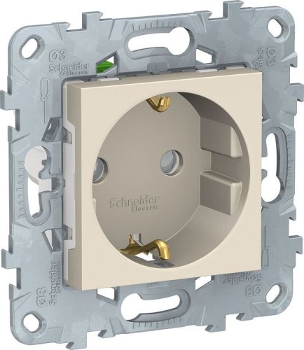 Розетка с заземлением без рамки Schneider Electric Unica New 1-м. шторки бежевый картинка